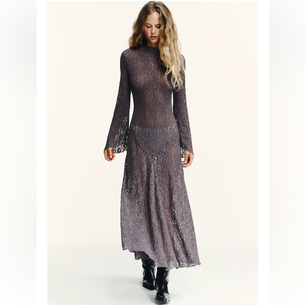ZARA Dark Purple SOFT TOUCH LACE DRESS S NWT